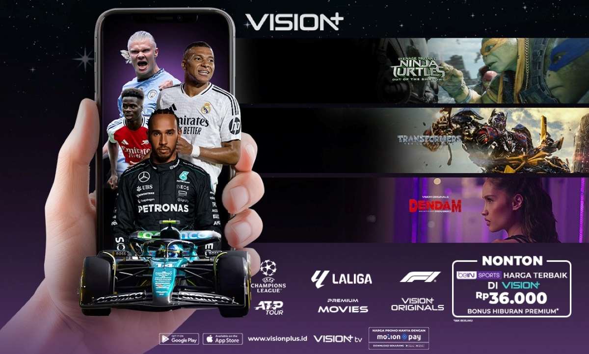 Streaming beIN Sports dan Vision+ Premium Movies Sekaligus, Hanya Rp36.000